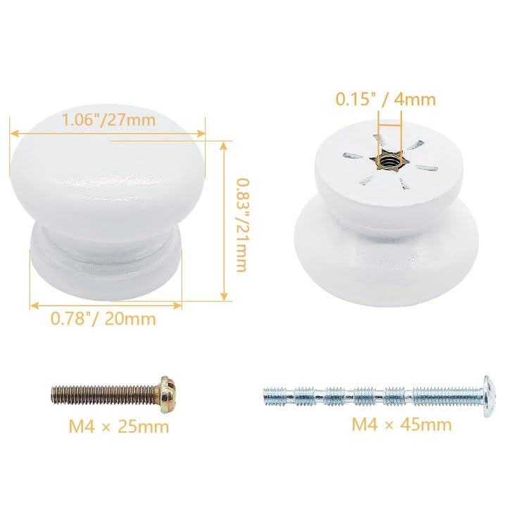 Wood Drawer Knobs, 1 Inch, White, Mushroom Shape, 8PCS - color: White, size: 1"/(8pcs)