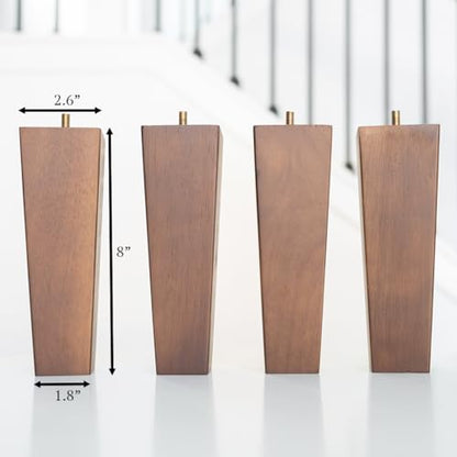 Airy Abode Premium Walnut Square Furniture Legs (Full Install Kit) - Pick Your Size and Color - color: Brown, size: 8 Inches