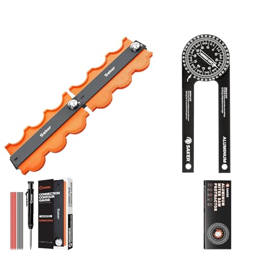 Saker Miter Saw Protractor and Saker Contour Gauge Profile Tool-Unlimited Connection Precisely Copy Irregular Shape Duplicator (2 Pieces) Deep Hole Pencil