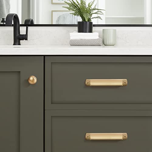 khtumeware 10 Pack Brushed Brass Drawer Cup Pulls Kitchen Cabinet Hardware Brushed Gold Bin Cup Dresser Drawer Handles Knobs for Dresser Drawers 2-1/2 inch Hole Center - color: Brushed Brass, size: Cup Pulls 2-1/2" Hole Center