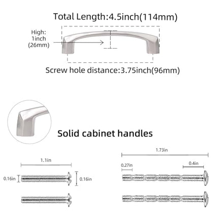 10 Pack 3.75 Inch Brushed Satin Nickel Kitchen Cabinet Handles - color: Brushed Satin Nickel, size: 3-3/4'' Hole Center(96mm)