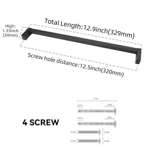 10 Pack 12-5/8 Inch(320mm) Matte Black Kitchen Cabinet Handles Knurled Cabinet Pulls Black Drawer Pulls Kitchen Hardware - color: Matte Black, size: 12-5/8'' Hole Center(320mm)