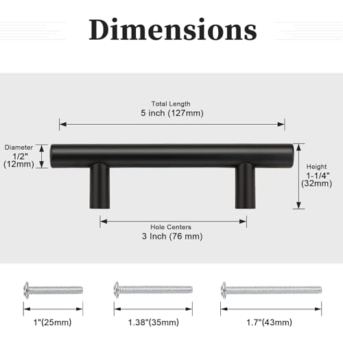 Gobrico 10 Pack 3 Inch (76mm) Hole Center Cabinet Pulls, Black Kitchen Cabinet Handles, Euro Style Drawer Pulls, Stainless Steel Cabinet Handles, 5'' Overall Length - color: Black, size: 3 Inch Hole Center