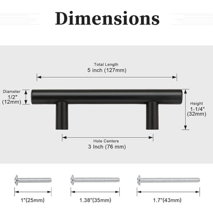 Gobrico 10 Pack 3 Inch (76mm) Hole Center Cabinet Pulls, Black Kitchen Cabinet Handles, Euro Style Drawer Pulls, Stainless Steel Cabinet Handles, 5'' Overall Length - color: Black, size: 3 Inch Hole Center