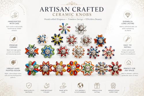 JGARTS Dotted Mix Color Multi Designed Ceramic Cupboard Cabinet Door Knobs Drawer Pulls & Chrome Hardware - Hand Painted Pulls Set of 20 - color: Multicolor 1