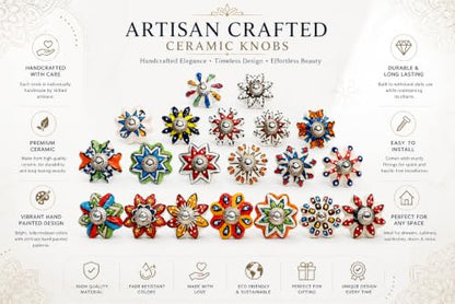 JGARTS Dotted Mix Color Multi Designed Ceramic Cupboard Cabinet Door Knobs Drawer Pulls & Chrome Hardware - Hand Painted Pulls Set of 20 - color: Multicolor 1
