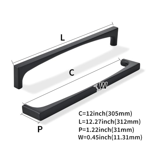 khtumeware 5 Pack Solid Handles 12-Inch(305mm) Matte Black Cabinet Pulls,Heavy Duty for Kitchen Cabinets, Cupboards, Drawers and Bathroom Hardware - color: Matte Black, size: 12"(305mm) Hole Center, style: 5-Pack
