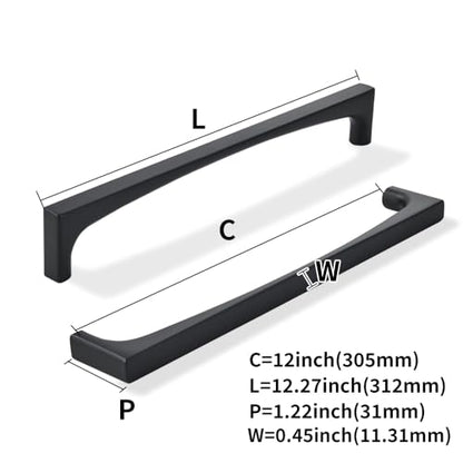 khtumeware 5 Pack Solid Handles 12-Inch(305mm) Matte Black Cabinet Pulls,Heavy Duty for Kitchen Cabinets, Cupboards, Drawers and Bathroom Hardware - color: Matte Black, size: 12"(305mm) Hole Center, style: 5-Pack