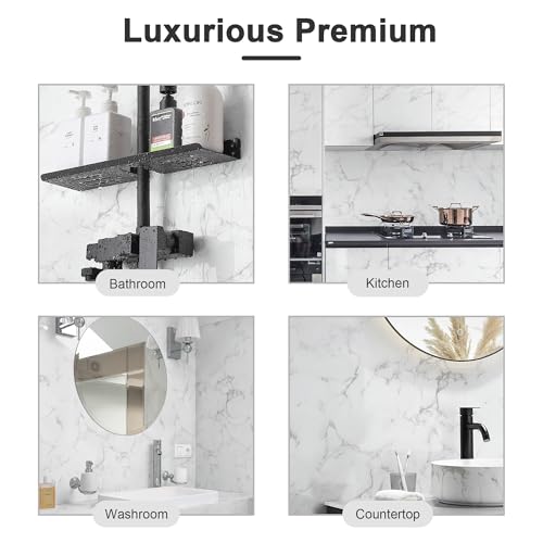 Dimoon 15.7''x78.7'' Marble Peel and Stick Wallpaper White Granite Contact Paper for Countertops Waterproof Kitchen New Environmentally Friendly Materials Thickening Upgrade Renter Friendly Vinyl Wrap - size: 78.7" x 15.7"
