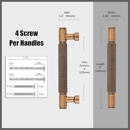 10 Pack Antique Brass Knurled Cabinet Pulls 4 Inch(102mm) Kitchen Cabinet Handles Cabinet Hardware for Drawer Pulls - color: Antique Brass, size: 4" Hole Center