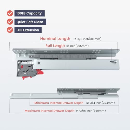 homdiy 12 Inch Undermount Soft Close Drawer Slides Hidden Rails 1 Pair - size: 12 Inch