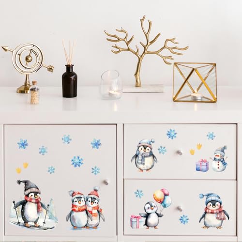 Peacoblue Winter Penguins Rub On Transfers for Furniture Craft 6"x12" - style: Winter Penguins and Snowflakes