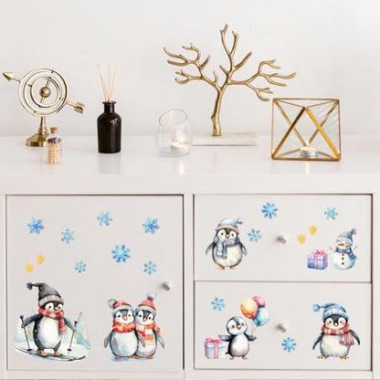 Peacoblue Winter Penguins Rub On Transfers for Furniture Craft 6"x12" - style: Winter Penguins and Snowflakes