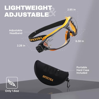 SPEXTRA Safety Goggles Anti-Fog Clear Lens, ANSI Z87.1 Impact Resistance, Non OTG, Lab Chemistry Goggles