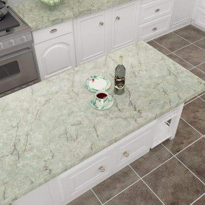 LACHEERY Large Size 160 x 36 inch Marble Grey Green Contact Paper Decorative Self Adhesive Wallpaper Removable Wallpaper Stick and Peel Countertop Contact Paper for Cabinets Backsplash Drawer Liners - size: 36" x 160"