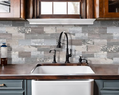 DEWOO Peel and Stick Wall Tile Kitchen Backsplash Self Adhesive 10 Sheet - color: Rustic Baywood