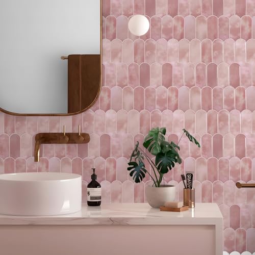 Vamos Tile 10-Sheet Backsplash Peel and Stick Tile,Pink Self Adhesive Tiles - color: Pink with Pink Grout