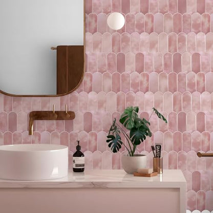 Vamos Tile 10-Sheet Backsplash Peel and Stick Tile,Pink Self Adhesive Tiles - color: Pink with Pink Grout
