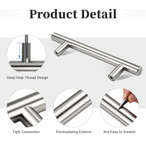 Gobrico 5 Pack 3-3/4 Inch (96mm) Hole Center Cabinet Pulls, Brushed Nickel Cabinet Handles, Stainless Steel Kitchen Cabinet Handles, Silver Satin Nickel Kitchen Drawer Pulls, 6'' Overall Length - color: Brushed Nickel, size: 3-3/4 Inch Hole Center