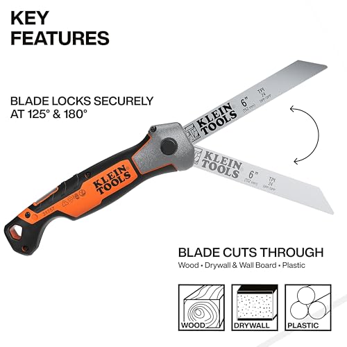 Klein Tools 31757 Folding Multi-Purpose Jab Saw, Multiple Blades Included, Dual-Locking Positions, Cuts Drywall, Metal, Wood, and Plastic - style: Multi-Purpose Jab Saw