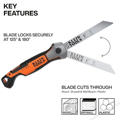 Klein Tools 31757 Folding Multi-Purpose Jab Saw, Multiple Blades Included, Dual-Locking Positions, Cuts Drywall, Metal, Wood, and Plastic - style: Multi-Purpose Jab Saw