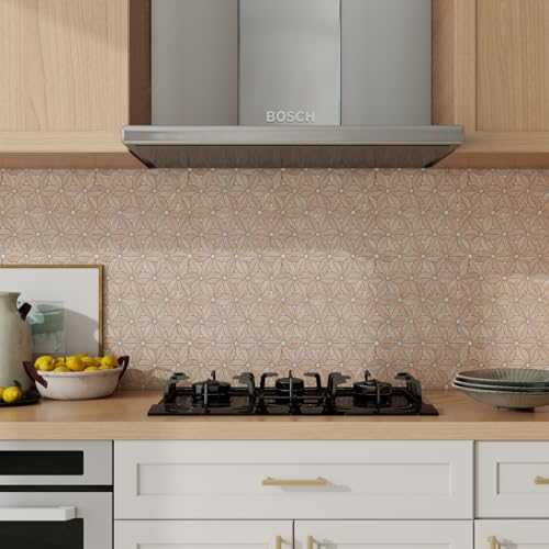 Peel and Stick Backsplash Tile, 10 Sheets Waterproof PVC Wall Tiles for Kitchen Bathroom, Thick Self Adhesive Stick on Backsplash, Covers 9.67 Sq.Ft - color: Beige Mixed Silver Petal