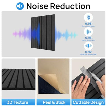 Black Acoustic Panels, 12 Pack Self-Adhesive Sound Absorbing Tiles - color: Black