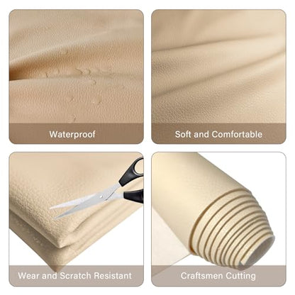 Faux Leather Fabric, 54"x36" Thick Durable Synthetic Upholstery Lychee Texture Leather Vinyl, Soft Smooth Waterproof,Replacement Renovate for Wallets, DIY Projects, Furniture 1 Yard-Beige - color: Beige, size: 1 Yard (54" x 36")