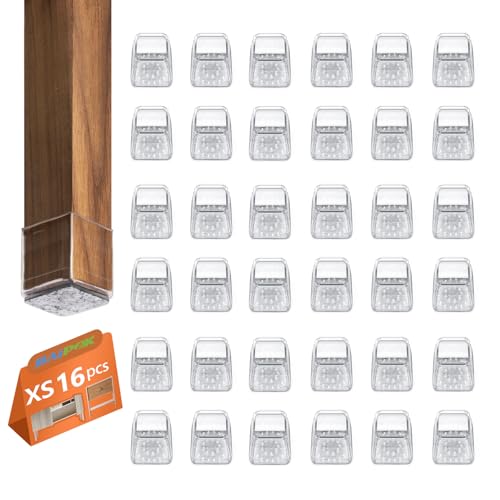 BAIPOK 16Pcs Square Chair Leg Floor Protectors for Hardwood Floors - color: Transparent-16pcs, size: Square XS(0.67''-0.87'')