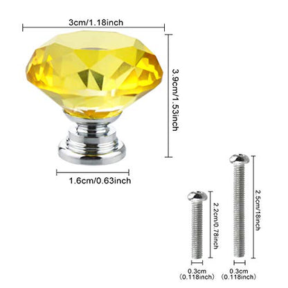 Crystal Glass Cabinet Knobs 30mm Diamond Shape Drawer Kitchen Cabinets Dresser Cupboard Wardrobe Pulls Handles 10 Pcs - color: Yellow