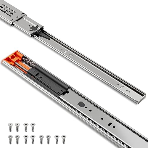 TOUCH Drawer Slides (1 Pair, 16 Inch 400mm) Soft Close Side Mount Ball Bearing 3 Folds Metal Rails Track Guide Glides Runners Heavy Duty Drawer Dresser Kitchen, 100 LB Capacity - color: SOFT-CLOSE, size: 16" 400MM