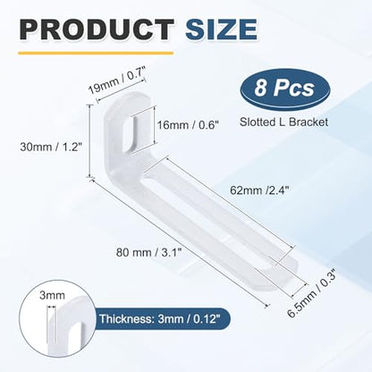 uxcell 8 Pcs Adjustable Right Angle Brackets 3.1"x1.2"x0.7" White - color: White, size: 3.1"x1.2"x0.7"