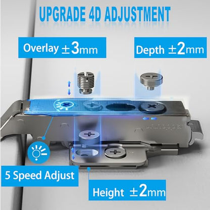 8 Pack Soft Close Cabinet Hinges for Kitchen Frameless Full Overlay Cabinets Self-Closing Concealed Hinge 110° 4D Adjustment Speed Control Ideal for Upgrading Cabinet Doors and Drawers - size: Full Overlay