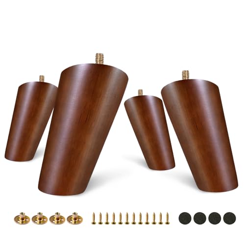 FoDau770 Rubber Wood Legs 4", Slant Taper, 5/16"-18 Thread, Brown, 8pcs - color: Brown, size: 4 Inch - Slanted (80°)