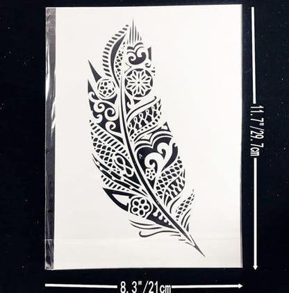 TIAMECH A4 Reusable Mandala Feather Stencil for Painting - style: Feather