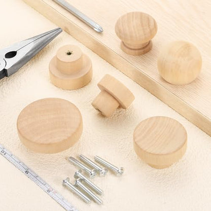 uxcell 6Pcs Round Wood Drawer Knob, 1 5/8" Diameter Flat Round Dresser Knobs Wooden Knobs with Screws for Furniture Drawer Dresser Wardrobe Cupboard - size: 1 5/8"