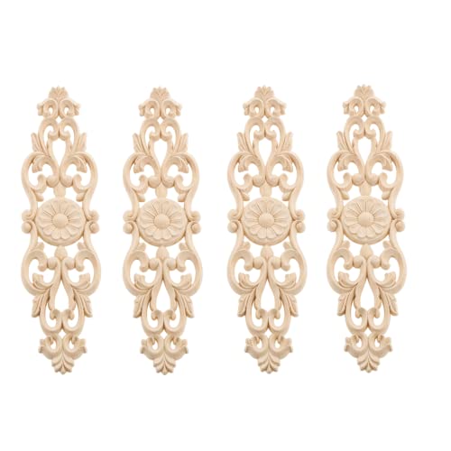 4Pcs Wood Carved Appliques Furniture Wooden Carving Onlays Long Decals - size: 4-Pack