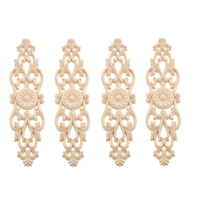 4Pcs Wood Carved Appliques Furniture Wooden Carving Onlays Long Decals - size: 4-Pack