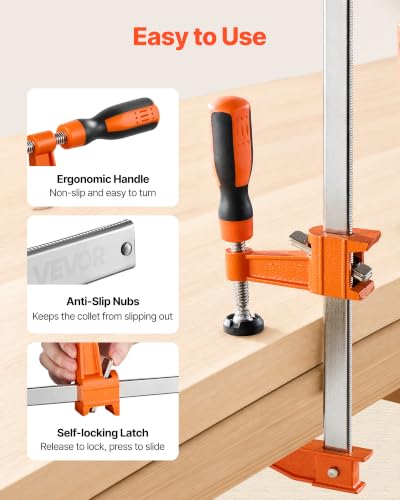 VEVOR Bar Clamps for Woodworking, 8-Pack, 24" Opening F Clamps, 600 lbs Load Limit, with Plastic Pad and Self-Locking Design, Premium Cast Iron and Carbon Steel, for Wood Working and Metal Working - size: 24"(8 Pack), style: Medium-Duty