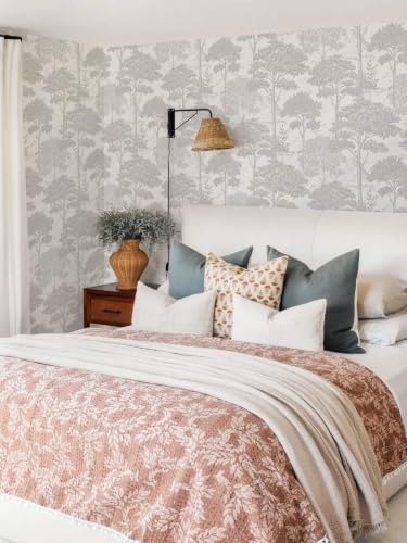 Ismoon Grey Peel Stick Wallpaper Forest Mural Toile Stick on Wallpaper - color: Gray, size: 17.3" x 196"