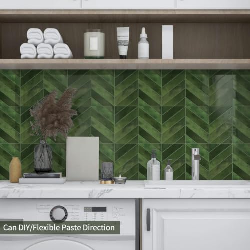 10 Sheets Thicker Herringbone Peel and Stick Backsplash - color: Forest Green