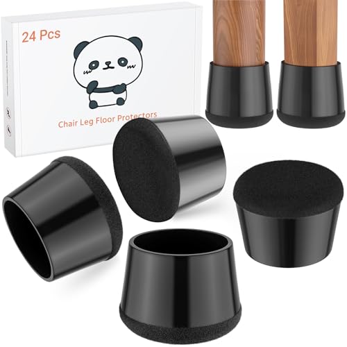 24 PCS Silicone Chair Leg Floor Protectors Large (1.3"-1.4") Rubber Felt Furniture Pads Chair Legs Caps/Covers for Hardwood Floors, Tile from Scratches & Reduce Noise - Round, Black - size: Large (1.3"-1.4")