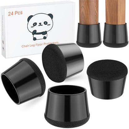 24 PCS Silicone Chair Leg Floor Protectors Large (1.3"-1.4") Rubber Felt Furniture Pads Chair Legs Caps/Covers for Hardwood Floors, Tile from Scratches & Reduce Noise - Round, Black - size: Large (1.3"-1.4")