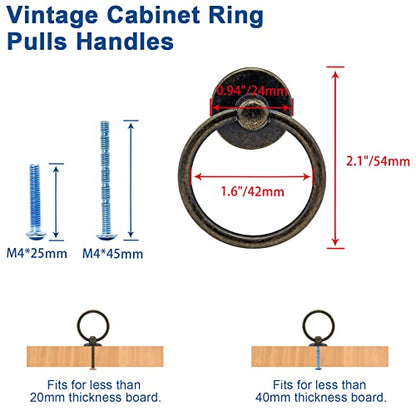 Luomorgo Antique Bronze Ring Pull Handle Knobs, 6 Pcs - color: Bronze-6pcs