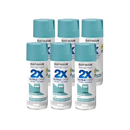 Rust-Oleum 334090-6PK Painter's Touch 2X Ultra Cover Spray Paint, 12 oz, Satin Vintage Teal, 6 Pack - color: Satin Vintage Teal, size: 12 Ounce (Pack of 6)