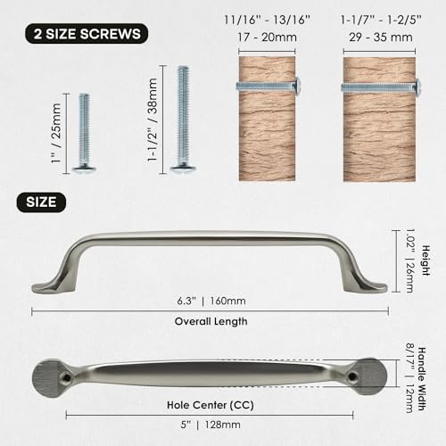 4 Pack Brushed Nickel Cabinet Pulls 5 Inch/128mm Hole Center Solid Zinc Alloy Handles Drawer Dresser Satin Nickel Kitchen Cupboard Bathroom Furniture Hardware - color: 4pack - Brushed Nickel, size: 5"/128mm Hole Center