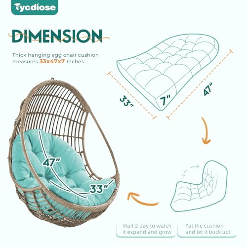 Egg Chair Cushion Replacement, Waterproof Outdoor Hanging Egg Chair Cushion Hammock Swing Chairs Cushions Pads, U-Shaped Thickened Cushions for Hanging Eggs Chairs, 47x33x7 Inches (Teal) - color: Teal