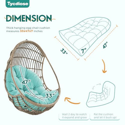 Egg Chair Cushion Replacement, Waterproof Outdoor Hanging Egg Chair Cushion Hammock Swing Chairs Cushions Pads, U-Shaped Thickened Cushions for Hanging Eggs Chairs, 47x33x7 Inches (Teal) - color: Teal