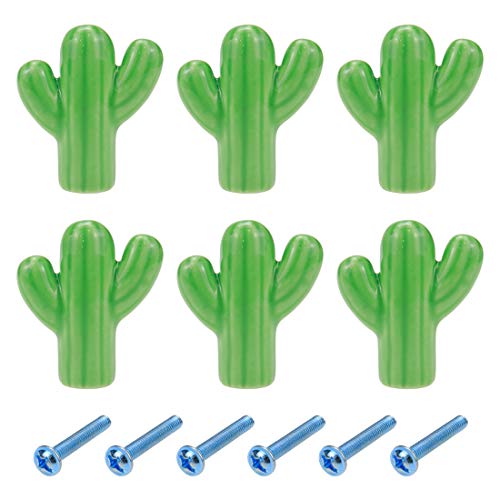 Bitray 6 PCS Green Cactus Ceramic Drawer Pulls Cabinet Knobs for Dresser