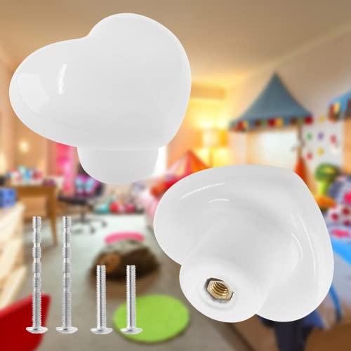 2pcs Ceramic Heart White Drawer Knobs, Cute Cabinet Pulls for Kids - color: White + Heart Shape, size: 2 Pack
